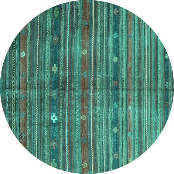 Ahgly Company Indoor Round Abstract Turquoise Blue Contemporary Area Rugs, 3' Round