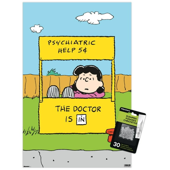 Peanuts: Classic - Lucy's Psychiatric Help Wall Poster with Push Pins, 14.725" x 22.375"