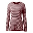 thumbnail image 4 of MHFRRA Camisa de Punto Ajustada de Manga Larga de Moda para Mujer con Aberturas Laterales y Diseño a Rayas para Una Variedad de Atuendos. Rojo, 4 of 4