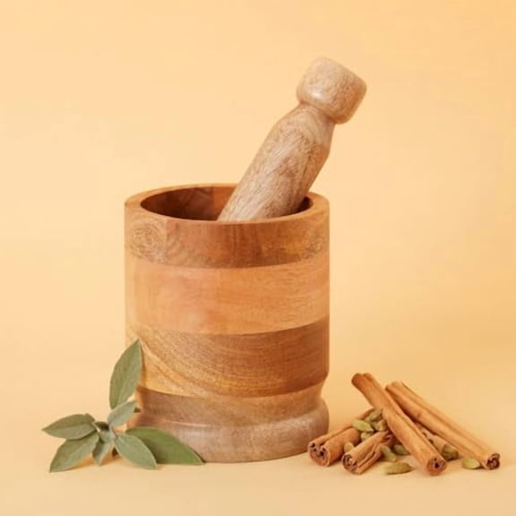 Large Wood Mortar Pestle Set, Tall Pestle Muddler, Kitchen Countertop, Cooking Tools, Made in India