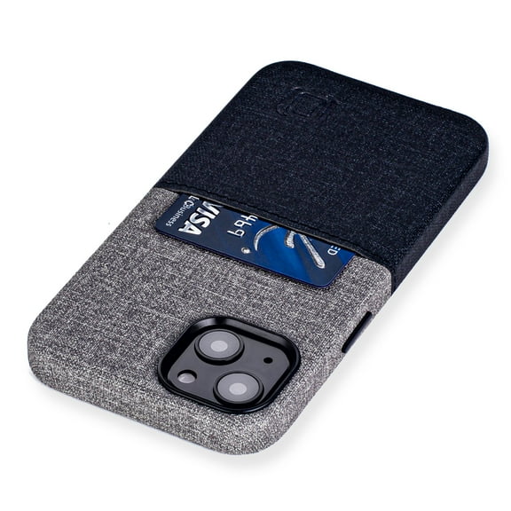 Dockem iPhone 13 Luxe M1 Card Case; Built-in Metal Plate, 1 Lay-Flat Card Slot, Premium Synthetic Leather, Black/Grey