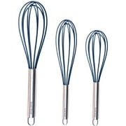 Wired Whisk Silicone Whisk Set of 3 - Stainless Steel & Silicone Kitchen Utensils for Blending, Whisking, Beating & Stirring - (12-inch, 10-inch & 8.5-inch (Navy)