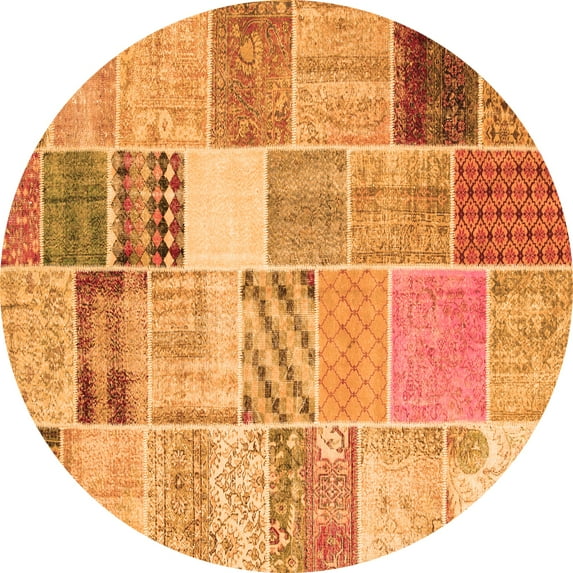 Ahgly Company Indoor Round Patchwork Orange Transitional Area Rugs, 3' Round