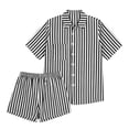 thumbnail image 3 of Ohufall Summer Beach Short Sets for Women Striped Short Sleeve Lapel Button Shirts with Shorts 2 Piece Sets, 3 of 6