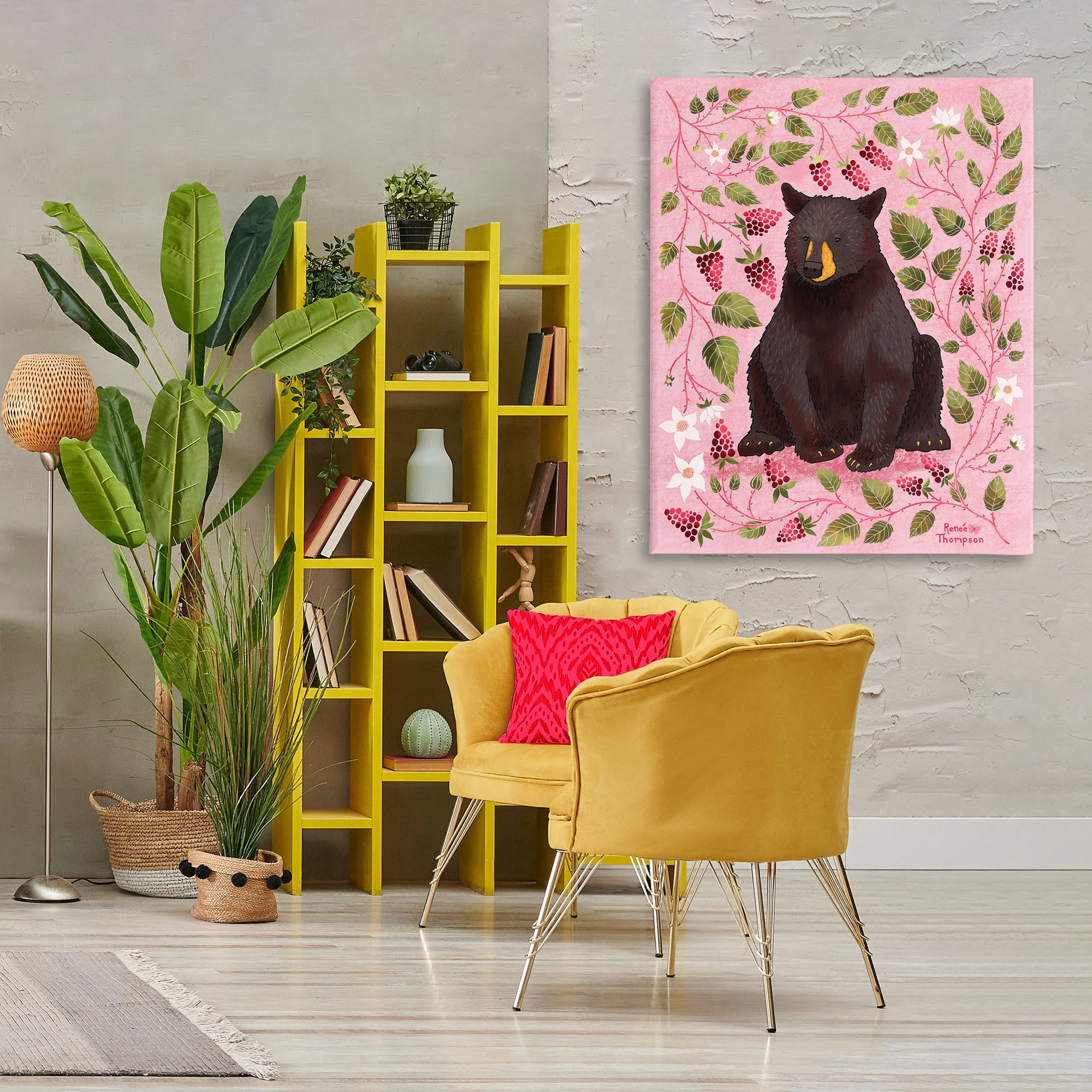 Stupell Industries Bear & Blackberry Plants Animals Painting Wrapped Canvas Art Print Wall Art, 36 x 48
