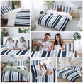 thumbnail image 5 of 3 Piece Navy Blue Duvet Cover Set Twin Size, Microfiber Comforter/Quilt Cover with Corner Ties and 2 Pillowcases, Modern White Geometric Vertical Stripes All Season Soft Bedding with Zipper Closure, 5 of 8