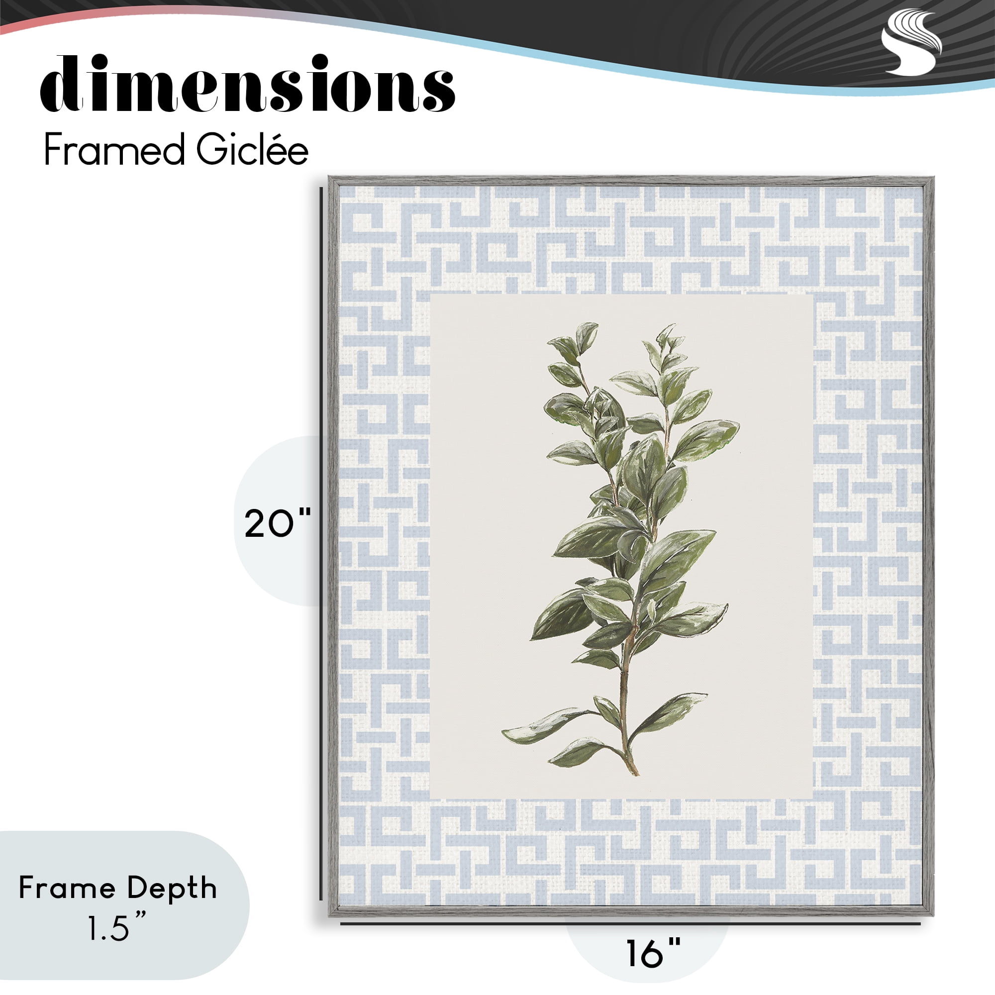 Stupell Industries Fresh Herb on Geometric Gray Framed Giclee Art, design by Diannart