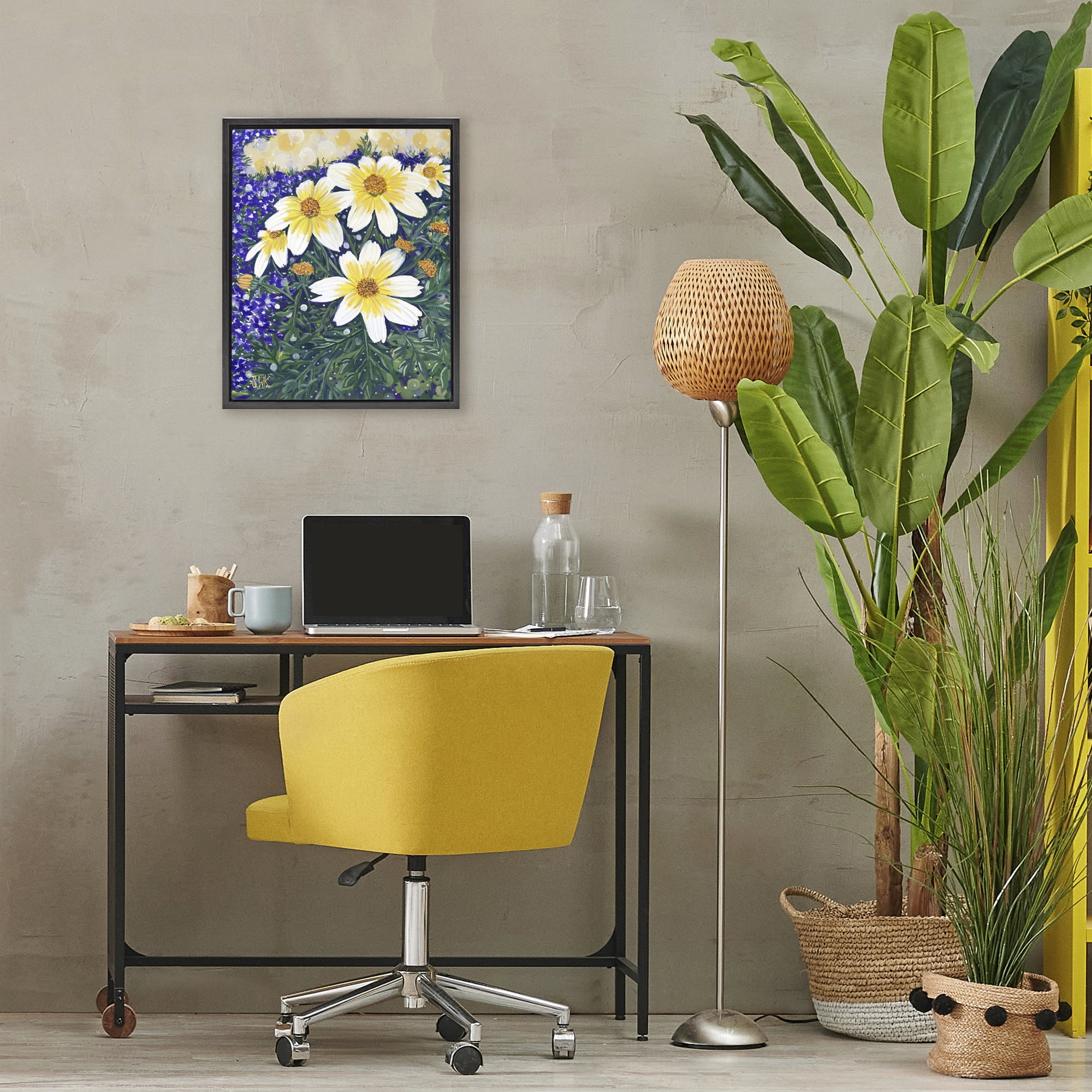 Stupell Industries Summer Garden Cosmos Black Framed Floater Canvas Wall Art, design by Sarah Waldron Kimball