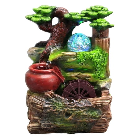 Mini Rockery Tabletop Fountain Waterfall with LED Light Rolling Ball Ornament I