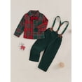 thumbnail image 3 of Elippeo Toddler Boy Gentleman Outfit Christmas Plaid Print Button Long Sleeves Shirt and Suspender Pants Set for Formal Wear 1 2 3 4 5 6 7 Years, 3 of 9