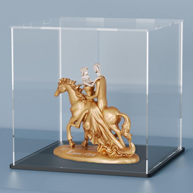 HEMYLU Acrylic Box with Matt Black Base, Simple Self-Assembly Clear Acrylic Display Case, 8 Inch Cube Dustproof Showcase with Lid for Collectibles, Toys and Jewelry (8x8x8 inch)