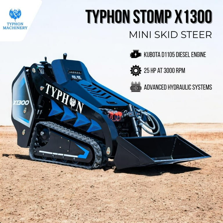TYPHON STOMP X1300 Mini Skid Steer Loader, 25HP Kubota D1105 EPA