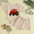 thumbnail image 2 of WUANDIXFA Newborn Boy Clothes Summer Cute Waffle Outfit Short Sleeve Shirt and Shorts Casual Baby Boys Shorts Set Newborn Boy Outfit,Beige,6-12 Months, 2 of 5