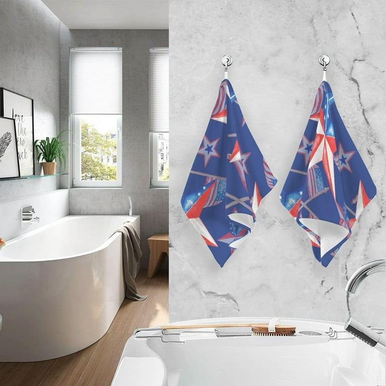 Wellsay Red Blue White Stars 4th of July Bath Hand Towel Soft Cotton Highly Absorbent Fingertip Towels for Bathroom Beach Kitchen Sports Gym Yoga Travel 2 Pieces Towel Sets 28x16 inch Walmart