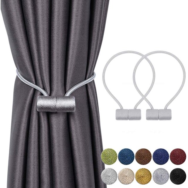 Magnetic Curtain Tiebacks Curtain Clips Rope Rear Curtain Holders Buckles Curtain Binder Curtain Holders for Home Decoration Cafe Office 2 Pieces Gray