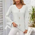 thumbnail image 6 of ATOYSOY Loose Eyelet Shirts for Women Trendy Casual Long Sleeve Tees Solid Color Tops Outwear Fall V Neck Pullovers Button White M, 6 of 7