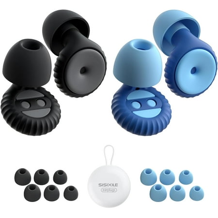 

2 Pairs Of Ear Plugs For Sleeping Made Of Ultra-Comfortable Silicone With Passive Noise Reduction Technology For Noise Reduction 35 Db 8 Ear Tips In Xs/S/M/L Black+Blue