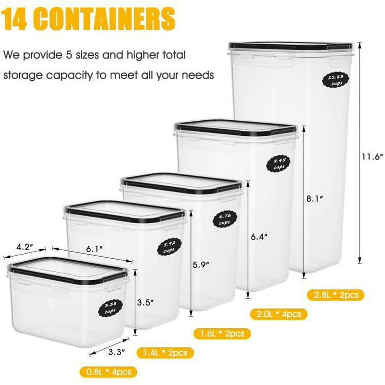 Chefstory Airtight Food Storage Containers Set, 14 Pcs Kitchen Storage Containers with Lids for Flour, Sugar and Cereal, Plastic Dry Food Canisters