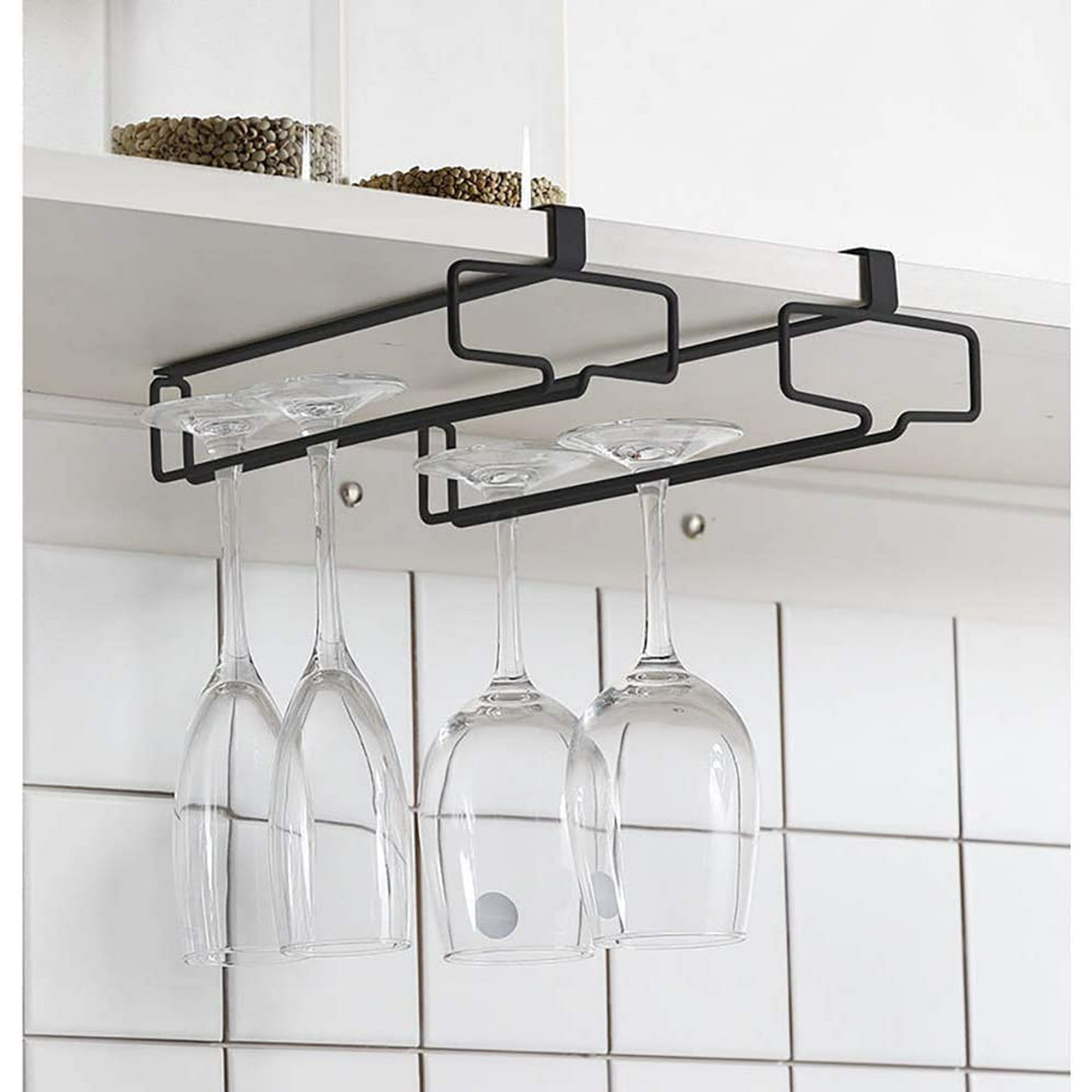 2 Piece Under Cabinet Wine Glass Holders Wine Glass Holder Stemware Holder Black Walmart