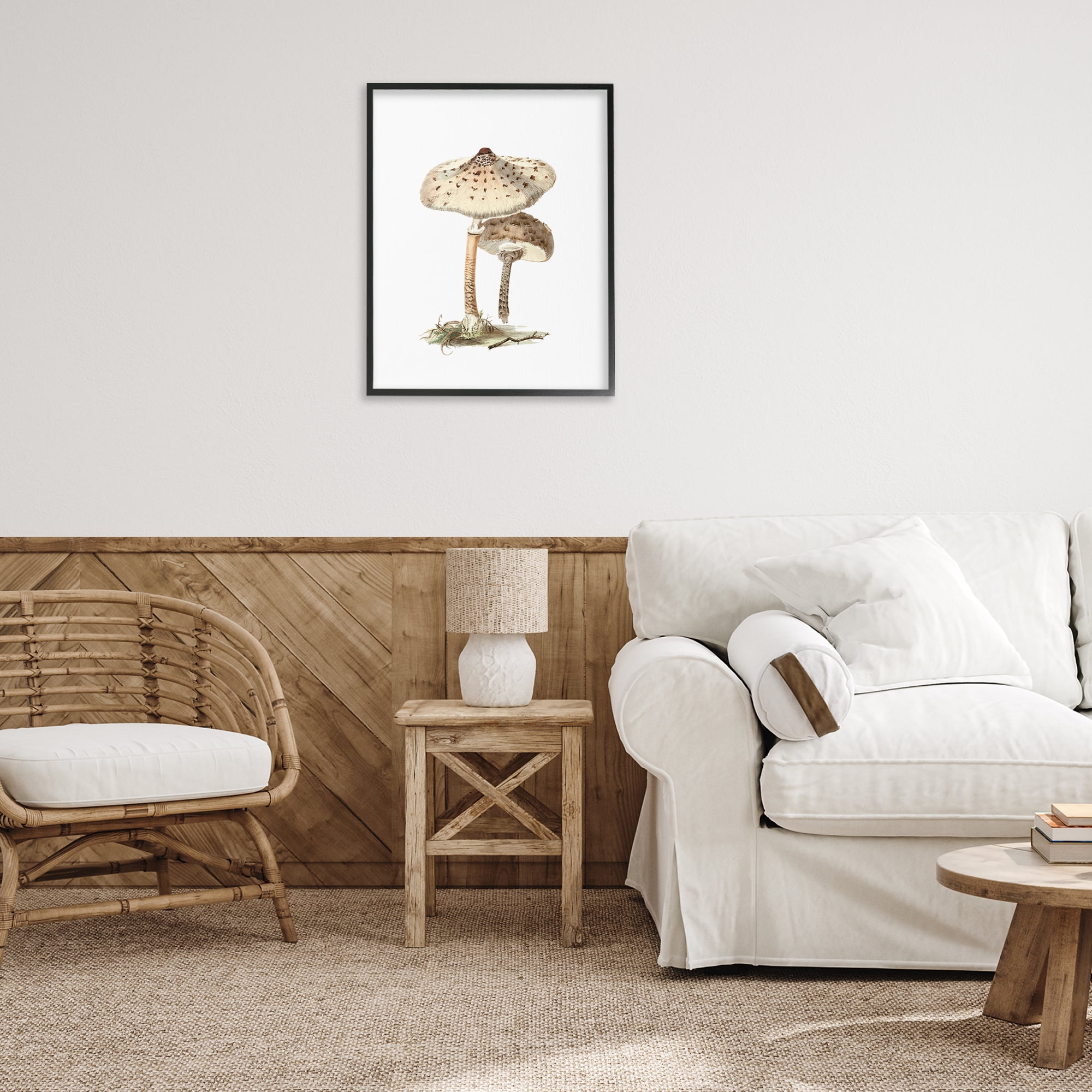 Stupell Industries Neutral Brown Mushrooms Botanical & Floral Painting Black Framed Art Print Wall Art, 24 x 30