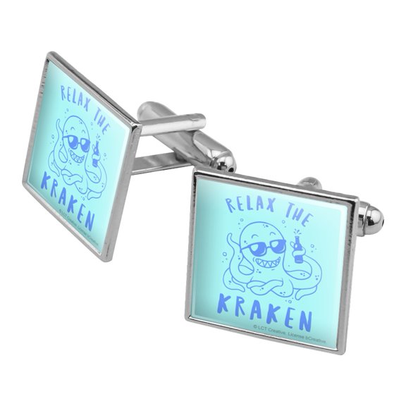 Relax the Kraken Funny Humor Square Cufflink Set - Silver or Gold