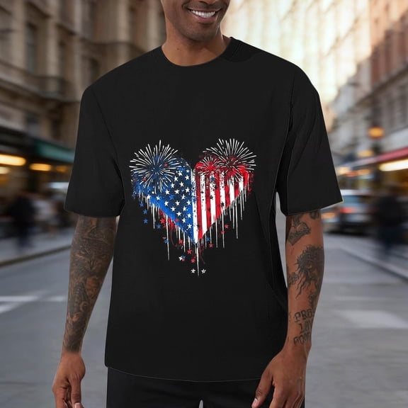 purcolt 4th of July Men's Short Sleeve Graphic Tees Flag Printed Patriotic Shirt (Available in Big & Tall, S-5XL)