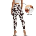 thumbnail image 4 of COEQINE Women Golf Skirted Legging with Pockets Comfy Ruffle Pleated Elastic Tennis Leggings with Skirts Cow Spot Brown Print High Waist Fashion Full Length Yoga Pants, 3XL, 4 of 7
