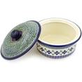 thumbnail image 2 of Blue Rose Polish Pottery Mosaic Flower Round Baker with Lid, 2 of 6