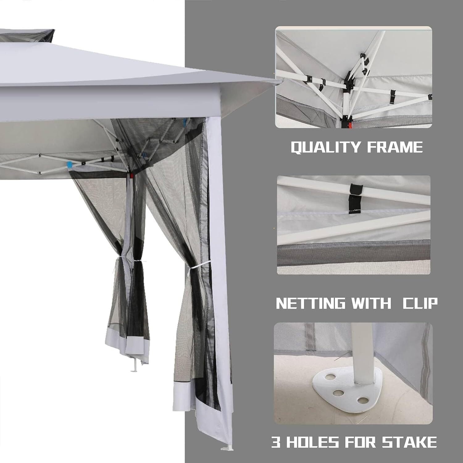 COBIZI 12x12 Outdoor Gazebo Pop Up Gazebo Canopy with Mosquito Netting Patio Tent Backyard Canopy with 2-Tiered Vented Top 3 Adjustable Height, Gray