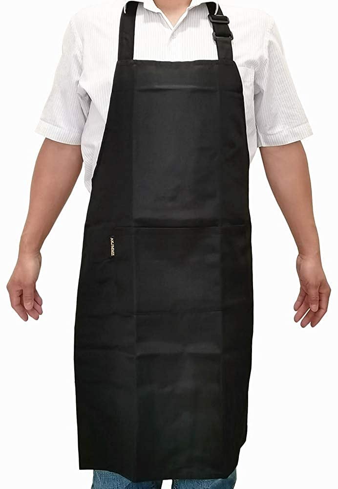 Unisex Bib Waterproof Aprons with Large Pockets for Cooking BBQ Drawing Black Chef Apron for Men and Women VEGOLS 2 Pack Adjustable Kitchen Apron 31.5 x 27.5 Inches - Black