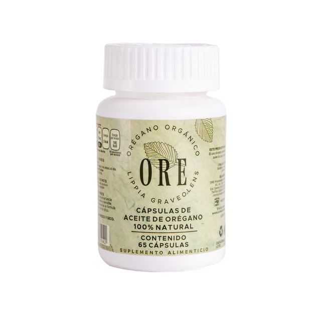 Cápsulas de aceite de orégano ORE 65pz| suplemento natural inmunológico antimicrobiano digestivo | frasco con cápsulas blandas