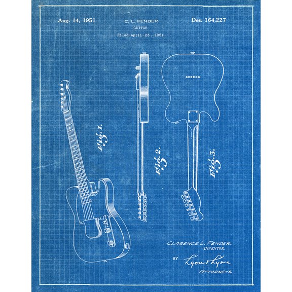 Original Fender Guitar Artwork Submitted In 1951 - Music - Patent Art Print