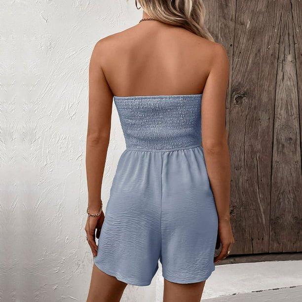 Yuyuzo Strapless Romper for Women Cute 1 Piece Outfit Tube Rompers Summer Beach Casual Shorts Jumpsuit