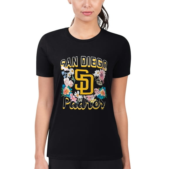 Women's G-III 4Her by Carl Banks Black San Diego Padres Super-Slim Fit Lightweight Flowers Graphic T-Shirt