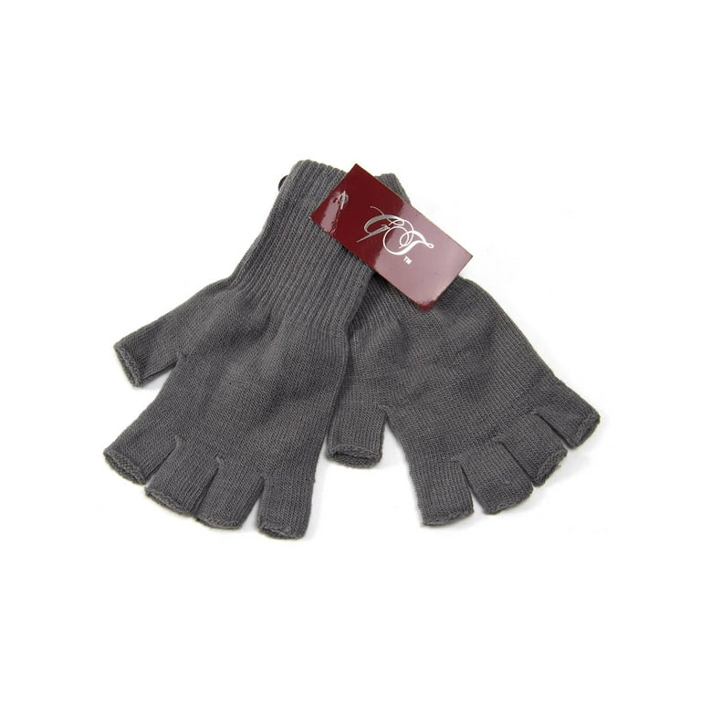 Knit Finger Stretchy Half Fingerless Warm Grey Threads Gloves, Gravity Unisex