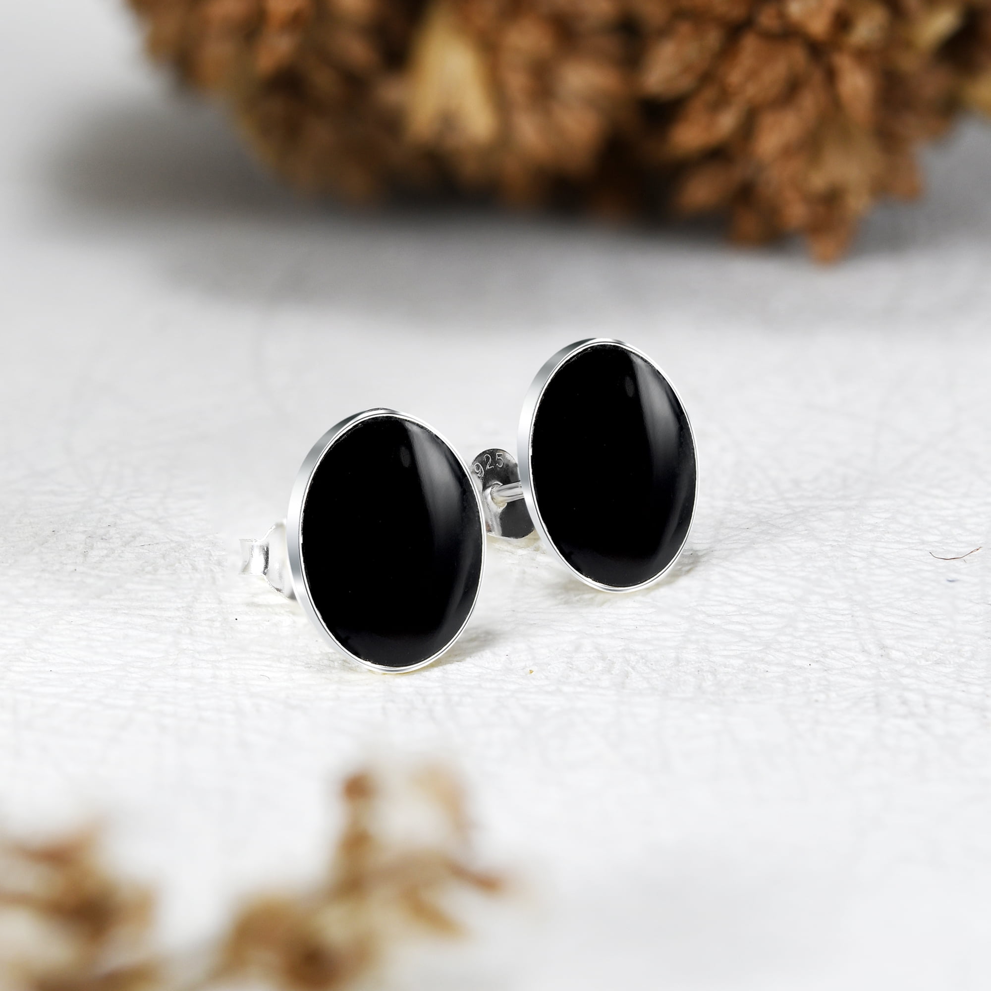 Simply Boho Oval Black Onyx Sterling Silver Stud Earrings