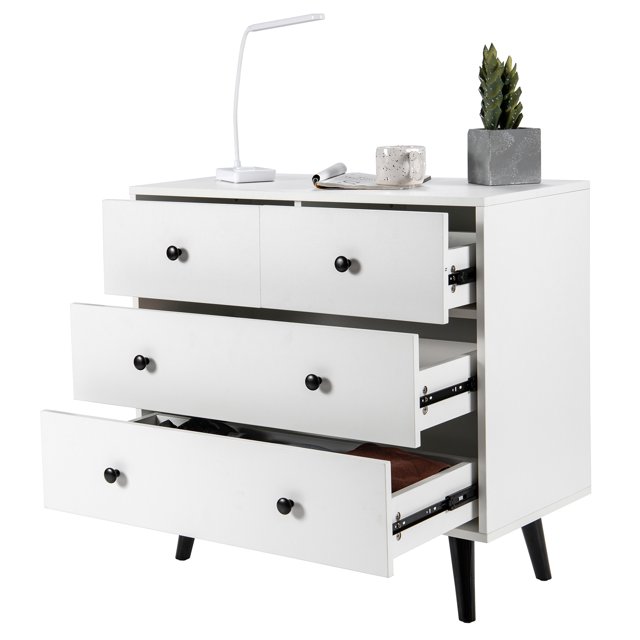 Patiojoy Commode 4 Tiroirs Commode de Rangement pour Chambre Salon Blanc