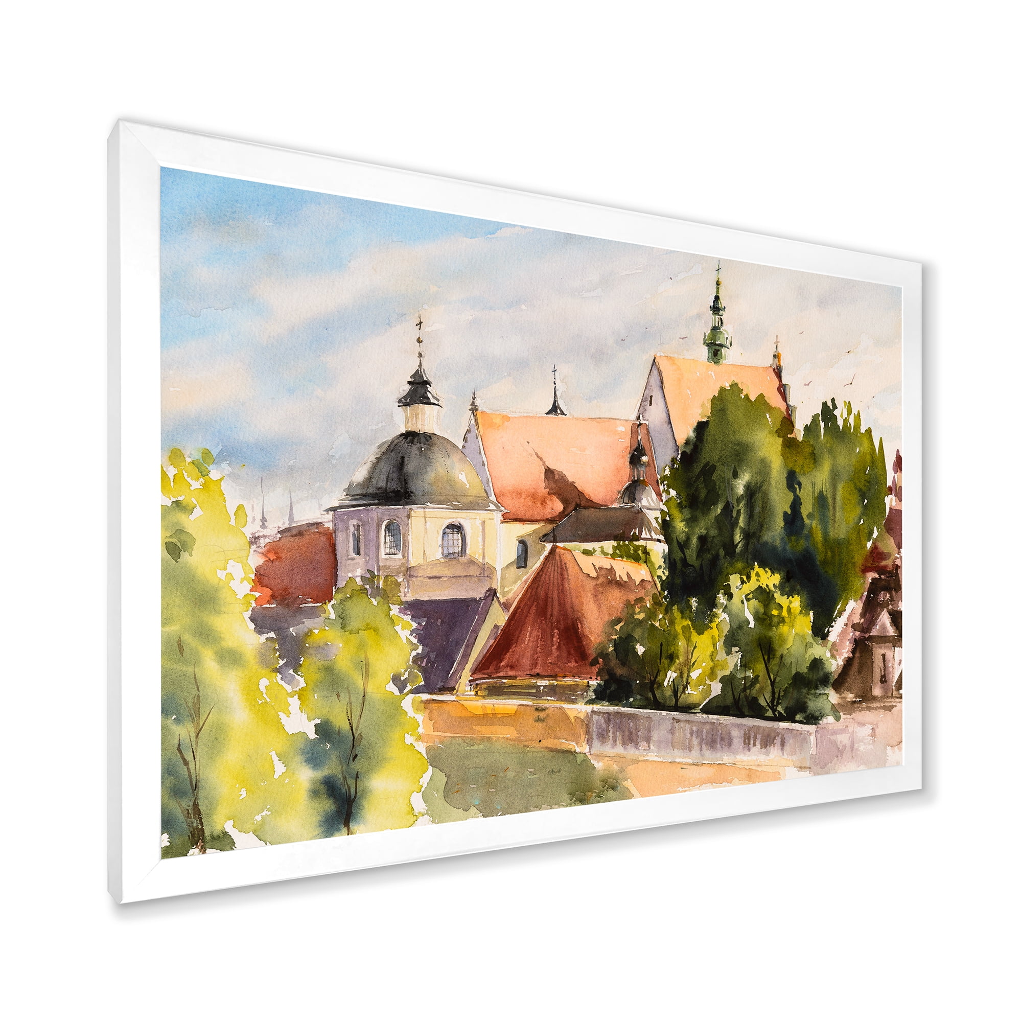 Designart 'View of Old Polish City Buildings In Nature' Traditional Framed Art Print