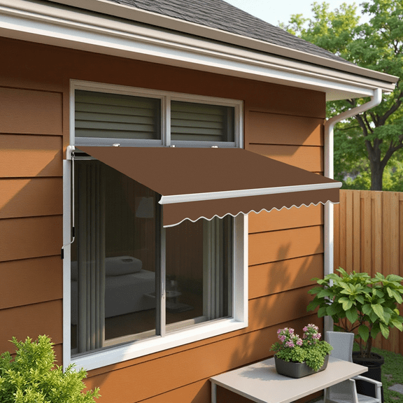 Coffee Brown Window Awning – 280g Polyester UV/Rain Resistant, Aluminum Bracket, 104sq ft Shade for Patio/Balcony
