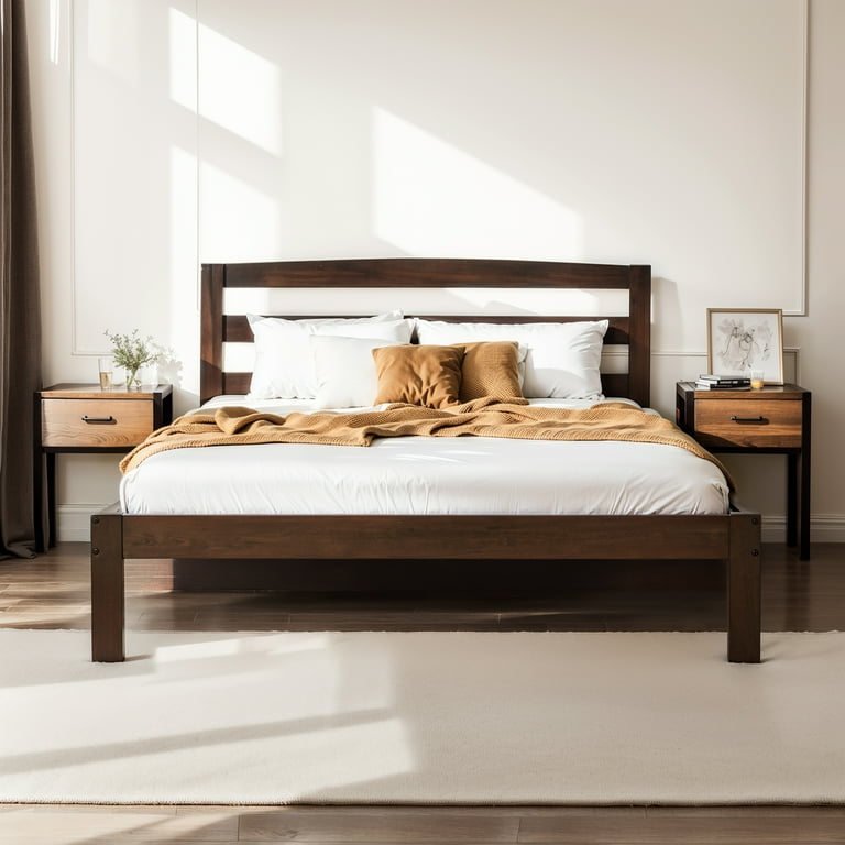 Subrtex 12 Inch Solid Wood Platform Bed, Walnut, Full photo 2