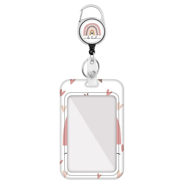 CSChome Card Display Shelf Badge Holder Lanyard: Adjustable Retractable Reel with Flower Printed Carabiner Clip, Office ID Card Holder