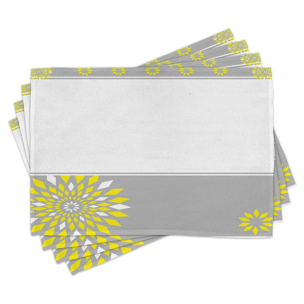 Grey and Yellow Placemats Set of 4 Modern Futuristic Border with