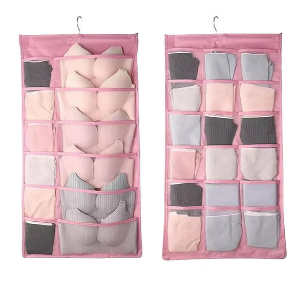 Dual-Sided Hanging Closet Organizer with Mesh Pockets|Rotating Metal Hanger for Bras, Underwear, Socks, & Accessories, Space-Saving Wardrobe Storage for Home or Dorm