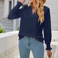 thumbnail image 2 of Pompotops Mode Femme Col en V Manches Longues Décontracté Confortable Couleur Unie Manches à Volants Blouse en Solde, 2 of 8