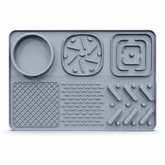 3-in-1 Silicone Slow Feeder Lick Mat, Non-Slip Pet Feeding Tray with Water Bowl for Dogs and Cats