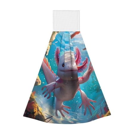 

Qekee Cute Underwater Axolotl Print Hanging Kitchen Towels Coral Velvet Wipe Hand Towel Absorbent Hand Towels Microfiber Tie Towel for Bathroom Kitchen Decor