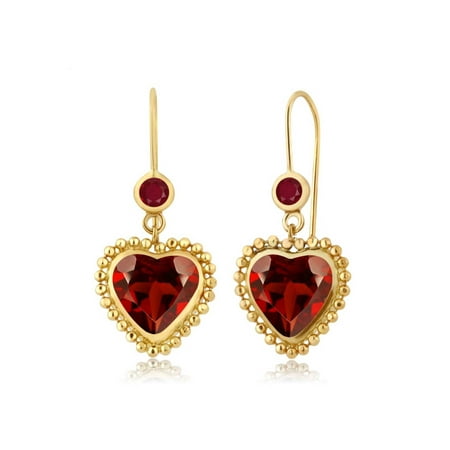 Heart Shaped Ruby Earrings - 4.28 Ct Heart Shape Red Garnet Red Ruby 14K Yellow Gold Earrings