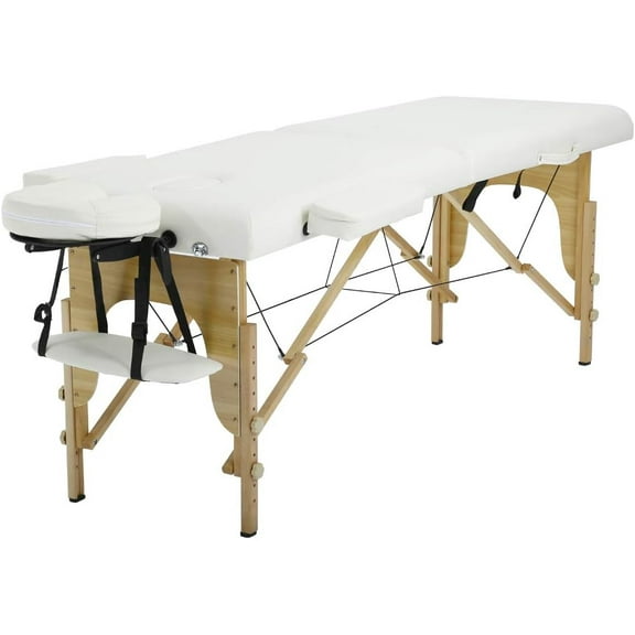 XF XINFENG Portable Massage Table 73 inch 2 Fold Lash Bed Height Adjustable Tattoo Salon Bed 350 lbs Capacity with Facial Cradle & Carry Case, Cream