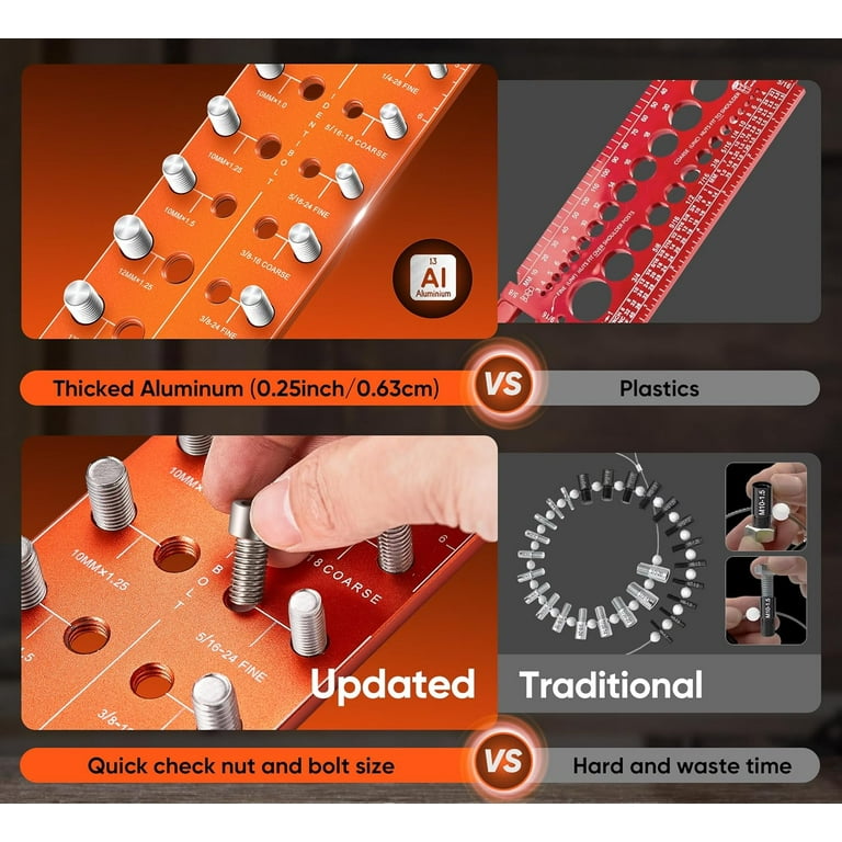 51-Size Nut & Bolt Thread Checker – Metric & Standard Gauge With Ruler, Wall-Mount Design For Workshop