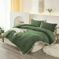 thumbnail image 3 of DNG Luxury 1 Piece Pom Pom Plain Pattern Comforter Set, 800 Thread Count, 100% Egyptian Cotton, White Vintage Pom-Pom Fringe Super Soft (Super King Size Moss Color), 3 of 9